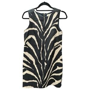 Ann Taylor LOFT Women's Black Cream Dress‎ 6P Tiger Stripe Woven Sleeveless